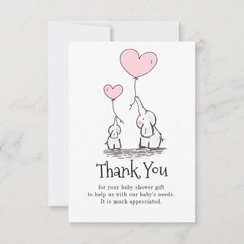 Elephant Mommy and Baby With Balloons Baby Shower  Thank You Card