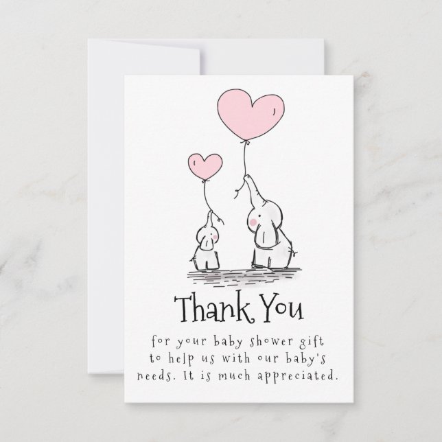 Elephant Mommy and Baby With Balloons Baby Shower Thank You Card (Front)