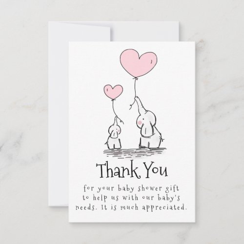 Elephant Mommy and Baby With Balloons Baby Shower Thank You Card