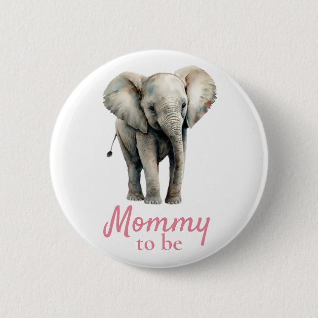 Elephant  Mommy Baby Shower Pink Button (Front)