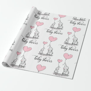 Pink White Gray Princess Elephant New Baby Wrapping Paper