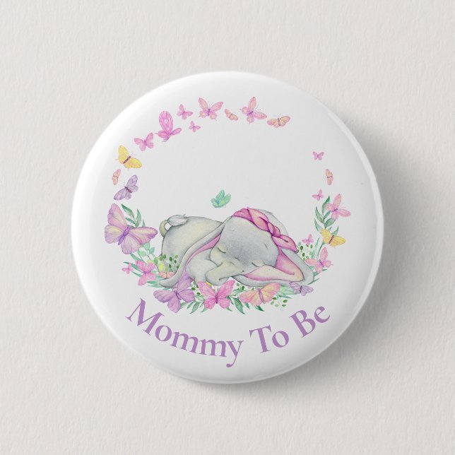 Elephant Mommy to be Butterfly  Pink Button (Front)