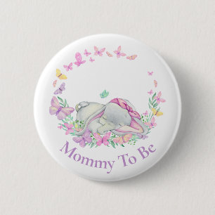Elephant Mommy to be Butterfly Pink Button