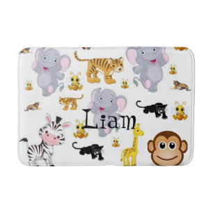 Elephant Monkey Tiger Bathroom Bath Mat