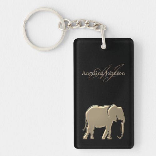 Elephant Monogram Gold and Black Keychain