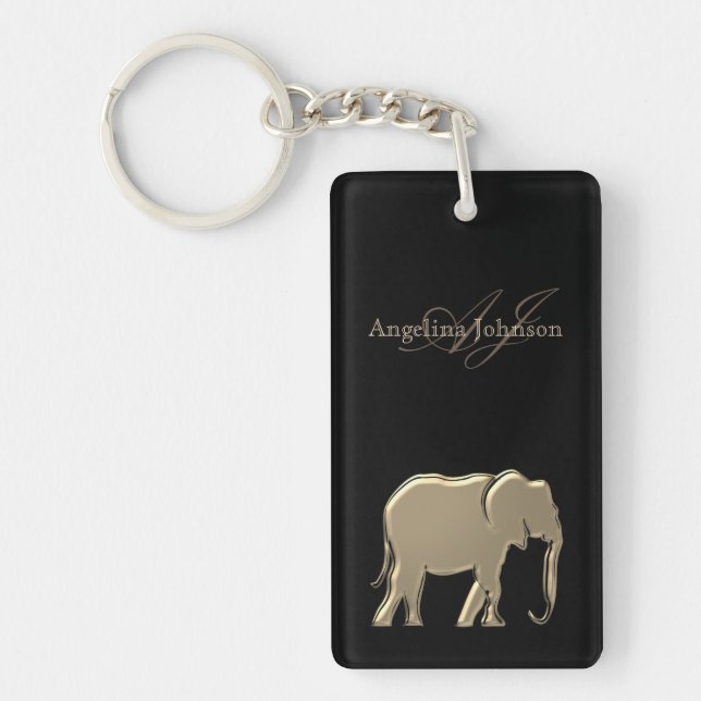 Elephant Monogram Gold and Black Keychain (Front)