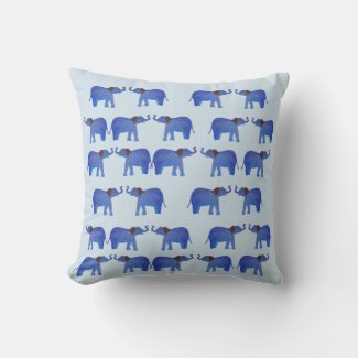 Elephant Mood Cushion, Blue elephant pattern