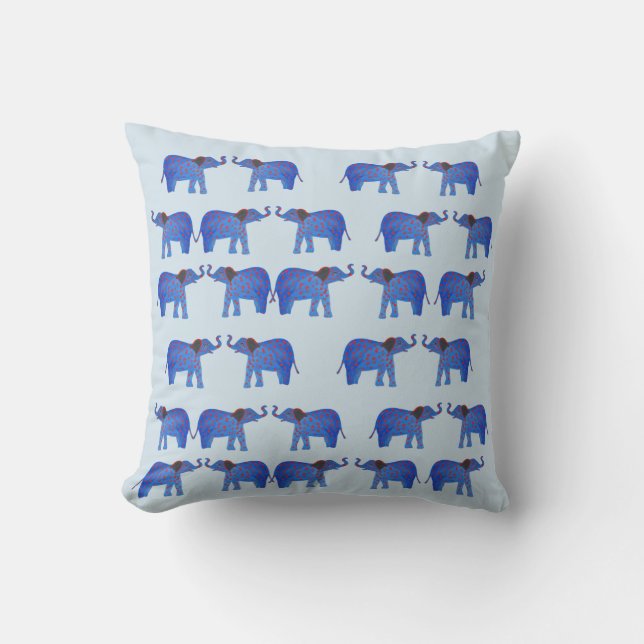 Elephant Mood Cushion, Blue elephant pattern Throw Pillow (Front)