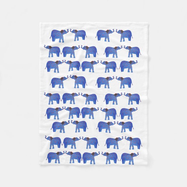 Elephant Mood Fleece Blanket,  Blue elephant (Front)