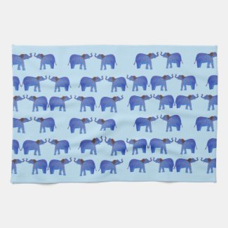 Elephant Mood Tea Towel, Blue elephant pattern