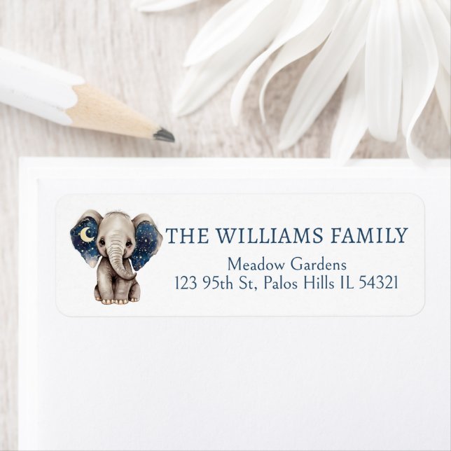 Elephant moon and stars return address labels (Insitu)