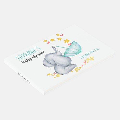 Elephant Moon and Stars Watercolor Baby Shower Guest Book