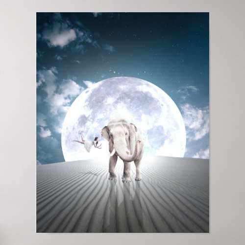 Elephant Moon Fantasy Girl Poster