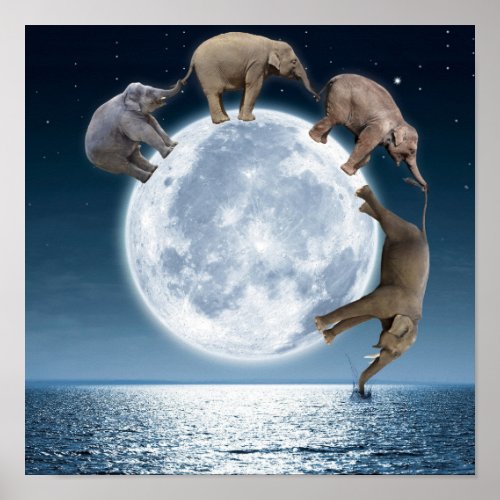 Elephant Moon Fantasy Poster