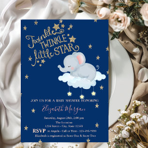 Elephant,Moon,Glitter StarsTwinkle Baby Shower Invitation