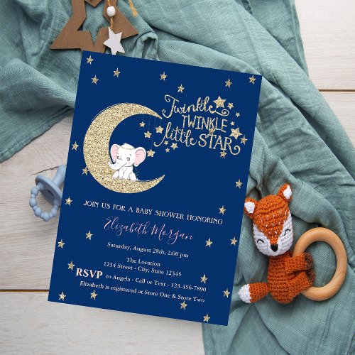 ElephantMoonGlitter  Twinkle Star Baby Shower Invitation