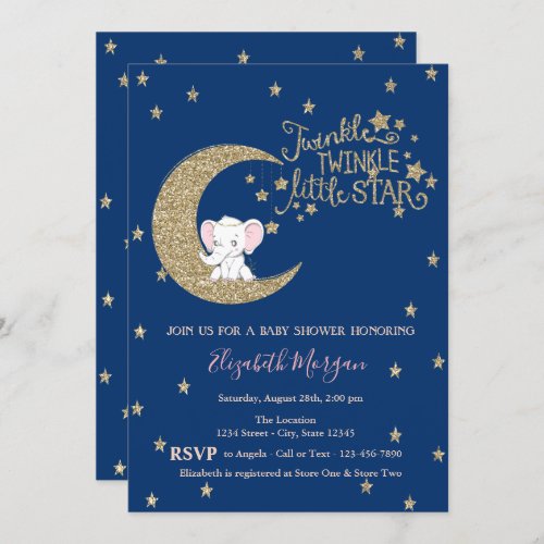 ElephantMoonStar Twinkle Little Baby Shower Invitation