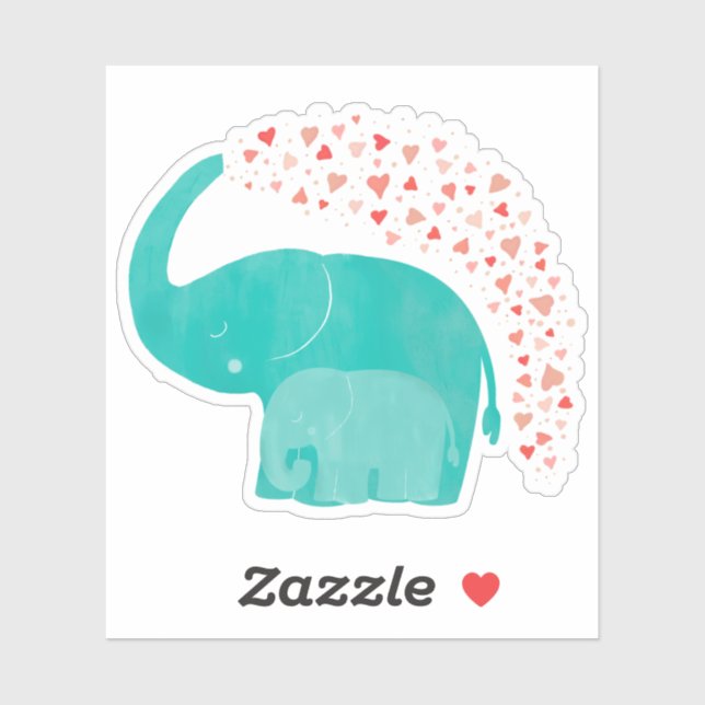 Elephant Mother and Calf Baby Shower of Hearts Sticker (Sheet)