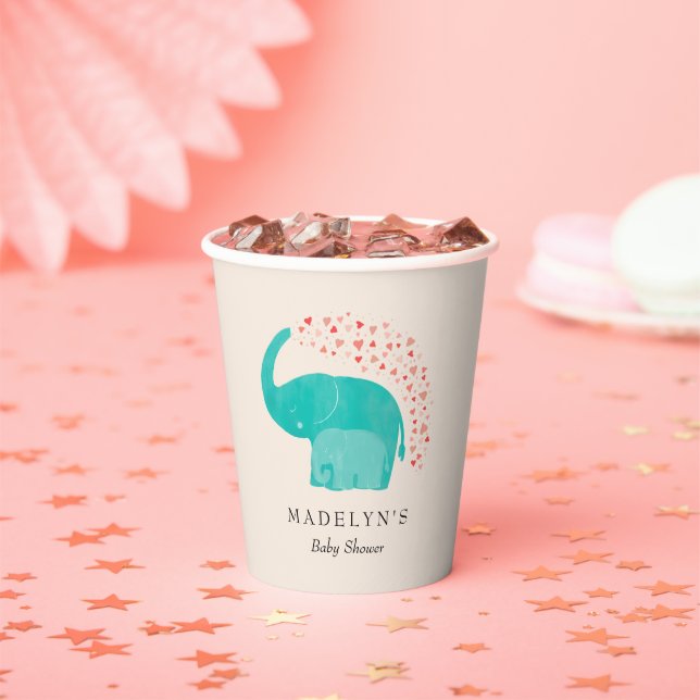 Elephant Mother and Calf Baby Shower Paper Cups (Insitu)