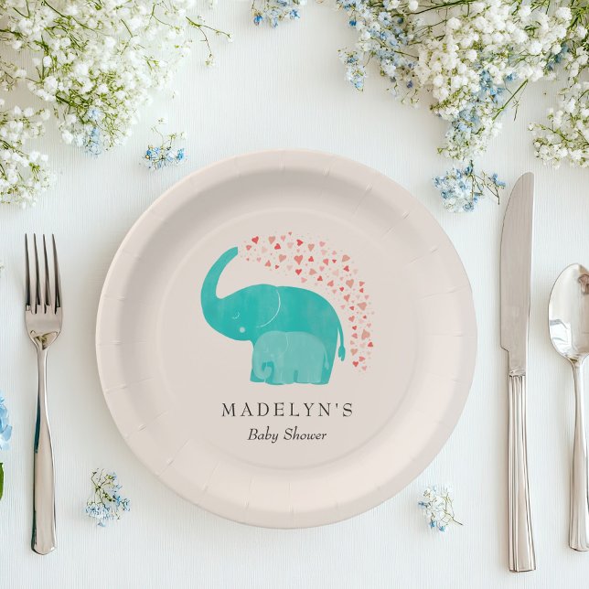 Elephant Mother and Calf Baby Shower Paper Plates (Creator Uploaded)