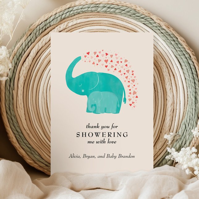 Elephant Mother and Calf Baby Shower Personalized Thank You Card (Creator Uploaded)