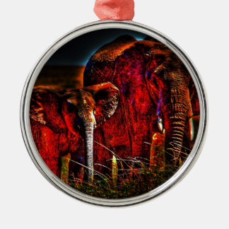 Elephant Mother And Calf Metal Ornament