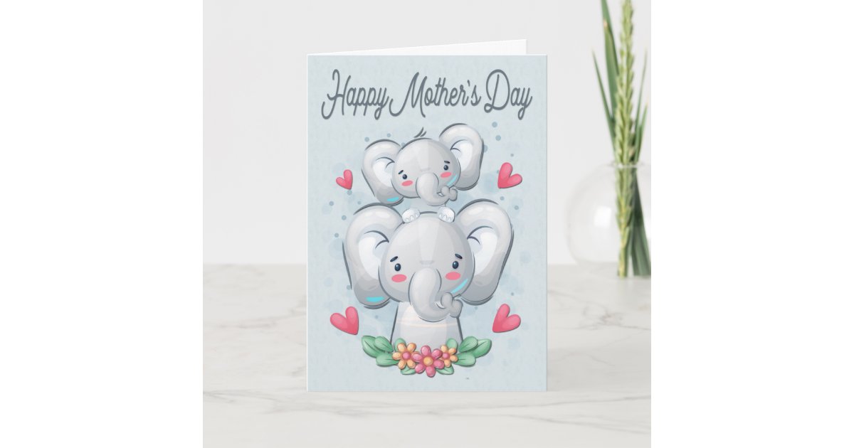 Elephant Mother and Child for Mother's Day Card | Zazzle