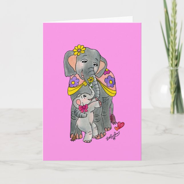 Elephant Mother and Daughter Mother’s Day Card  (Front)