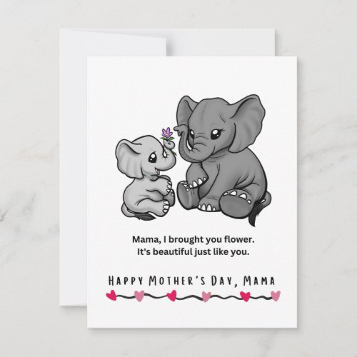 Elephant mother and her calf flower Mothers Day Holiday Card