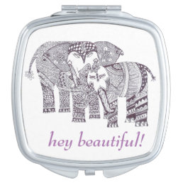 Elephant mother baby doodle ink black compact mirror