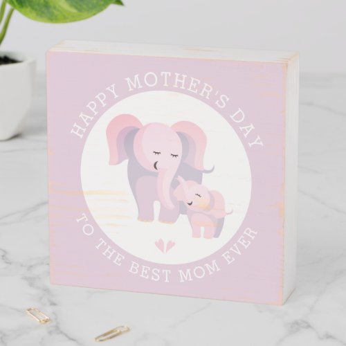 Elephant mother baby lavender Mothers Day Wooden Box Sign