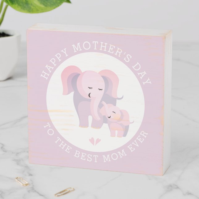 Elephant mother, baby lavender Mothers Day Wooden Box Sign (In Situ Horizontal)