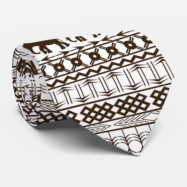 Elephant Motif, African Design Horizontal Stripes Tie (Rolled)