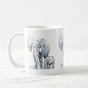 Elephant mug, elephant mom and child, wildlife coffee mug