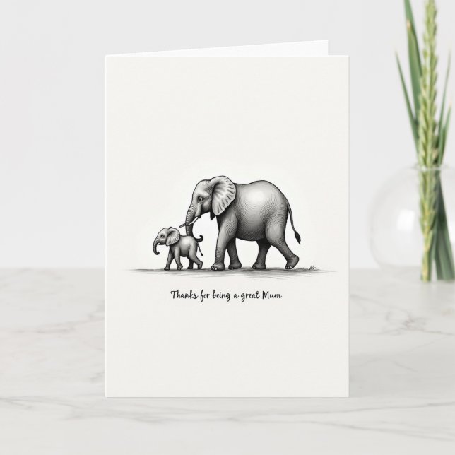 Elephant Mum Thanks Sketch Card (Front)