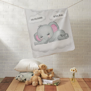 Elephant Name Birth Stats Keepsake Nursery Baby Blanket