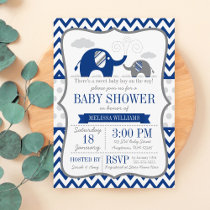 Elephant Navy Blue Gray Baby Shower Invitation