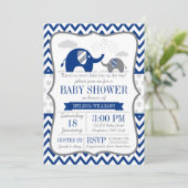Elephant Navy Blue Gray Baby Shower Invitation (Standing Front)