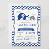 Elephant Navy Blue Gray Baby Shower Invitation (Front)