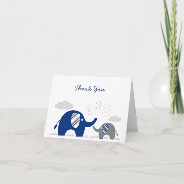Elephant Navy Blue Gray Baby Shower Thank You (Front)