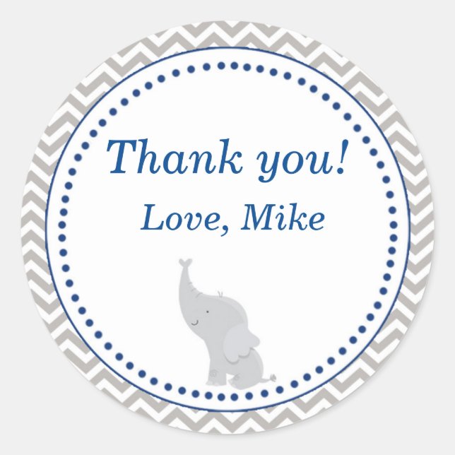 Elephant Navy Blue Grey Gift Favor Label Silver (Front)
