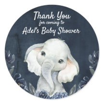 Elephant Navy Floral Sticker Labels