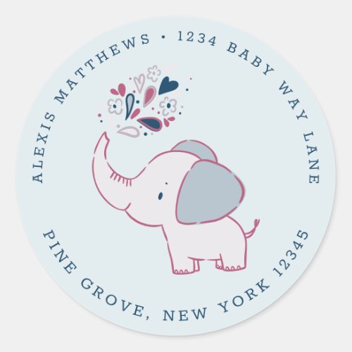 Elephant Navy  Pink Round Return Address Label