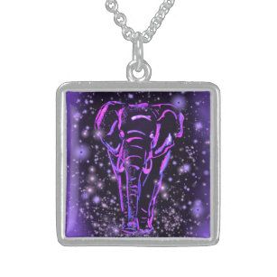 Elephant Necklace Purple Pink Starry Night 