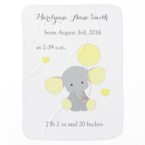 Elephant Neutral Baby Birth Stats Yellow Chevron Stroller Blanket