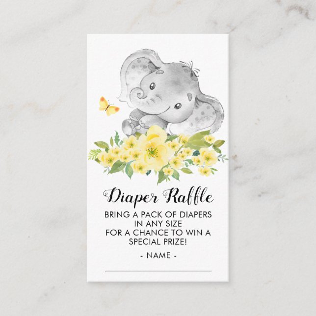 Elephant Neutral Baby Shower Diaper Raffle Ticket Enclosure Card (Front)