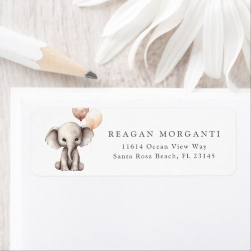 Elephant Neutral Baby Shower Return Address Label