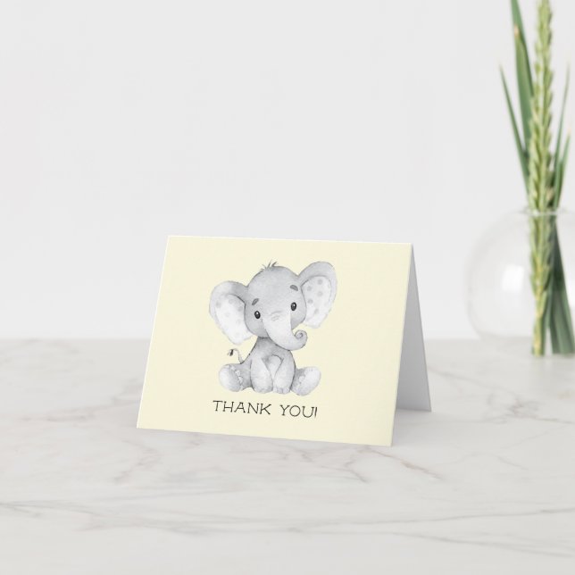 Elephant Neutral Baby Shower Thank You Note Card (Front)