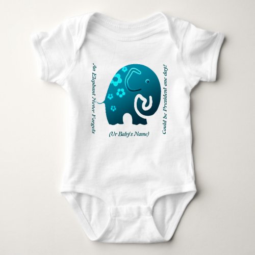 Elephant Never Forgets Teal Personalized Onsie Baby Bodysuit