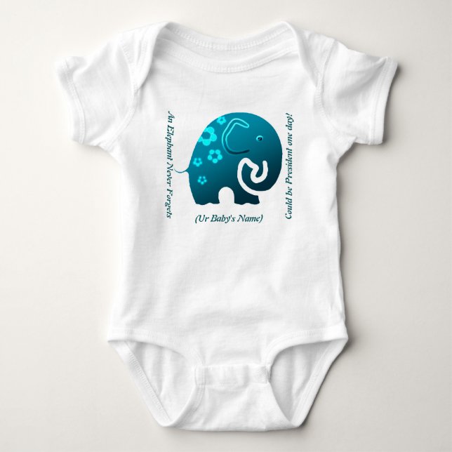 Elephant Never Forgets (Teal Personalized Onsie) Baby Bodysuit (Front)